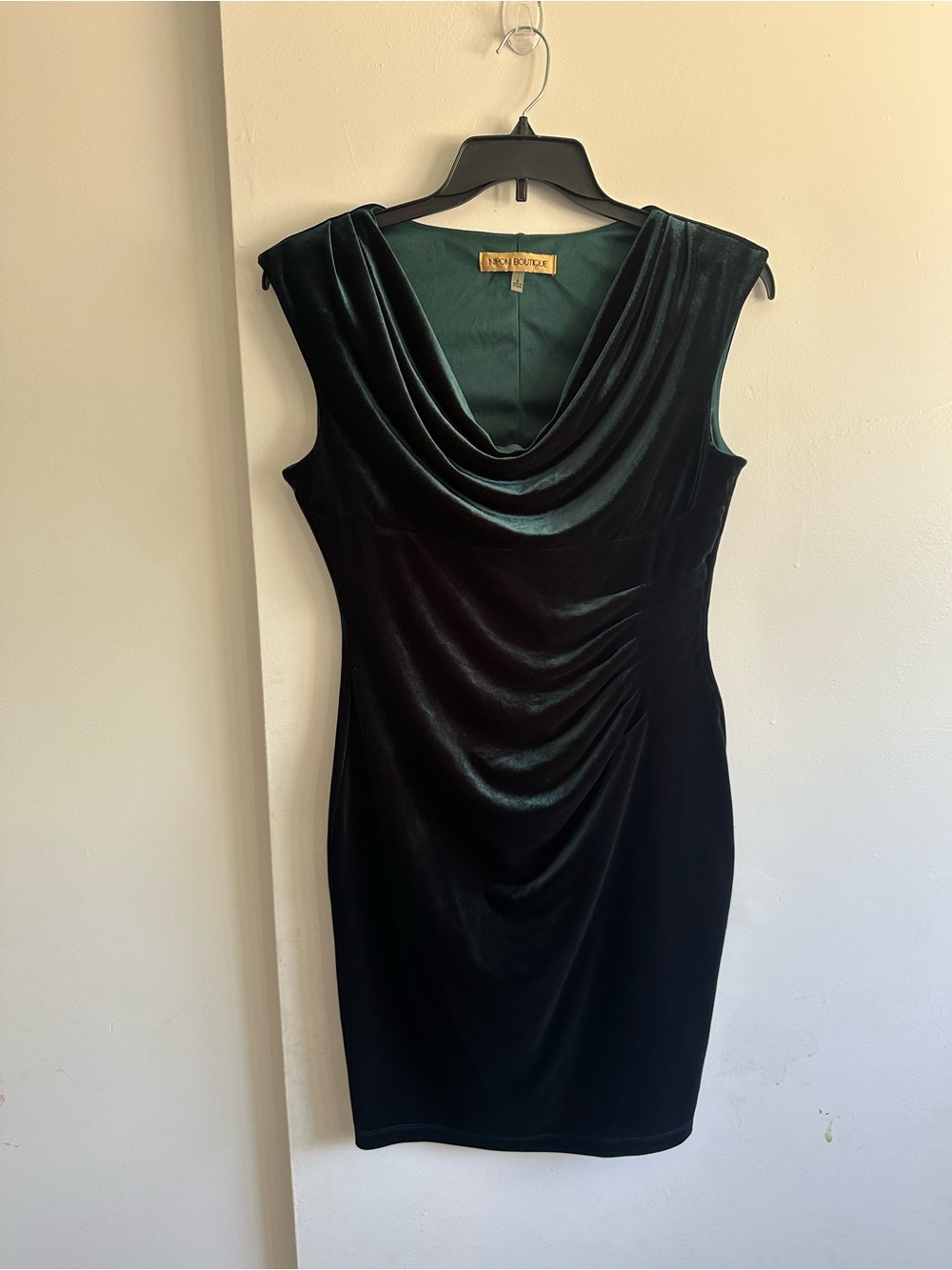 Nipon Boutique Dark Green Velvet Cowl Mini Dress